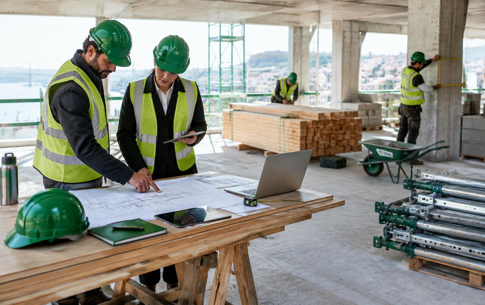 Equipa controla materiais e progresso dentro de uma obra